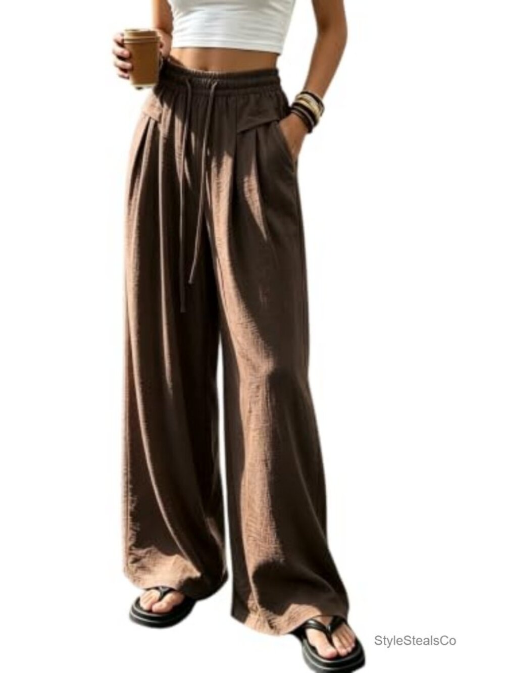 Women's High-Waist Wide-Leg Pleated Pants with Pockets Casual
